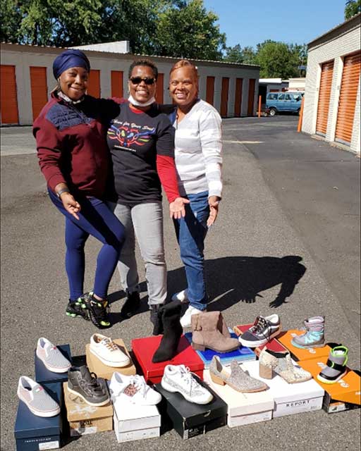 Shoes For Your Soul founder accepting shoe donations at public storage unit